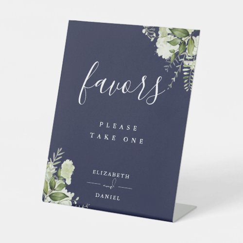 Navy Blue Floral Greenery Favors Table Pedestal Sign