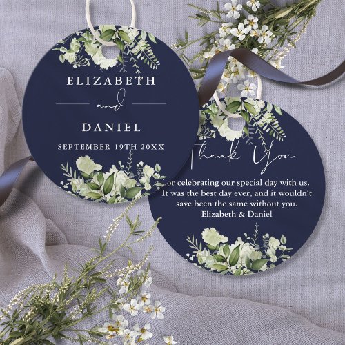 Navy Blue Floral Greenery Thank You Wedding Favor Tags