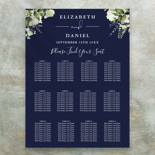 Navy Blue Floral Greenery Wedding Seating Chart