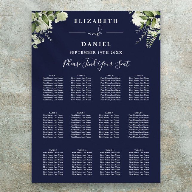 Navy Blue Floral Greenery Wedding Seating Chart (Navy Blue Floral Greenery Wedding Seating Chart)