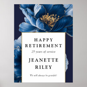 Navy Blue Floral Happy Retirement Welcome Sign