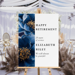 Navy Blue Floral Happy Retirement Welcome Sign