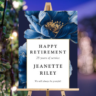 Navy Blue Floral Happy Retirement Welcome Sign