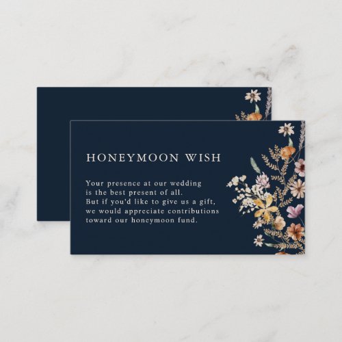 Navy Blue Floral Honeymoon Wish Enclosure Card
