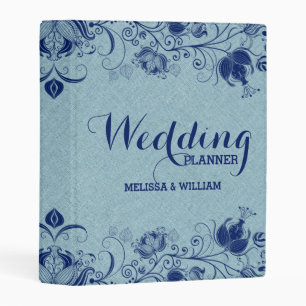Navy-Blue Floral Lace With Light Blue Linen Mini Binder
