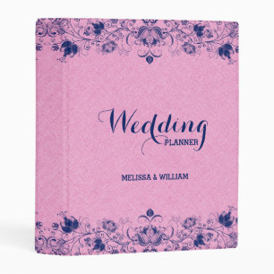 Navy-Blue Floral Lace With Light Pink Linen Mini B Binder