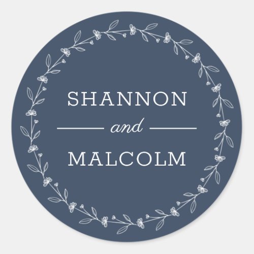 Navy Blue Floral Minimalist Wedding Envelope Seal