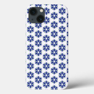 Navy Blue Floral Mosaic iPhone 13 Case