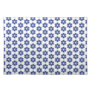 Navy Blue Floral Mosaic Cloth Placemat