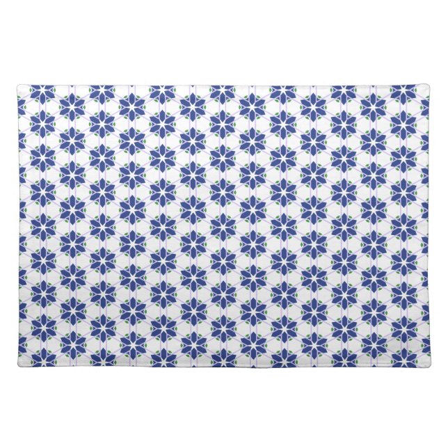 Navy Blue Floral Mosaic Cloth Placemat (Front)