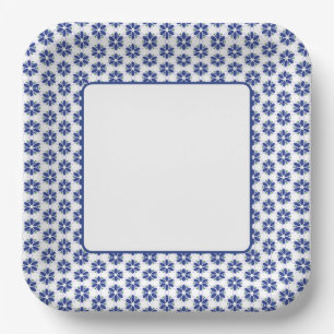 Navy Blue Floral Mosaic Paper Plates