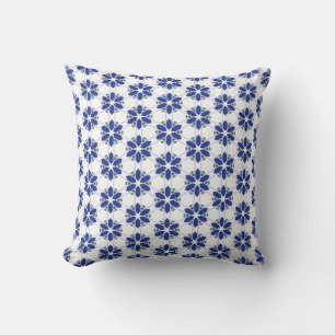 Navy Blue Floral Mosaic Throw Pillow