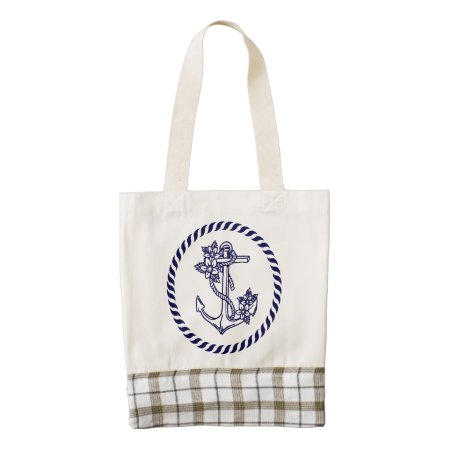 Navy Blue Floral Nautical Anchor & Wreath Zazzle Heart Tote Bag