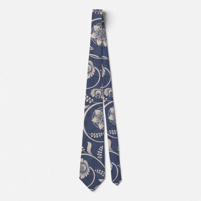 Navy Blue Floral Neck Tie (Front)