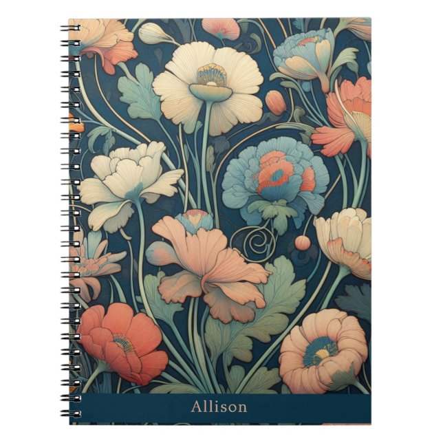 Navy blue floral notebook (Front)