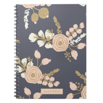 Navy Blue Floral Office School Notebook by Lovewhatwedo at Zazzle
