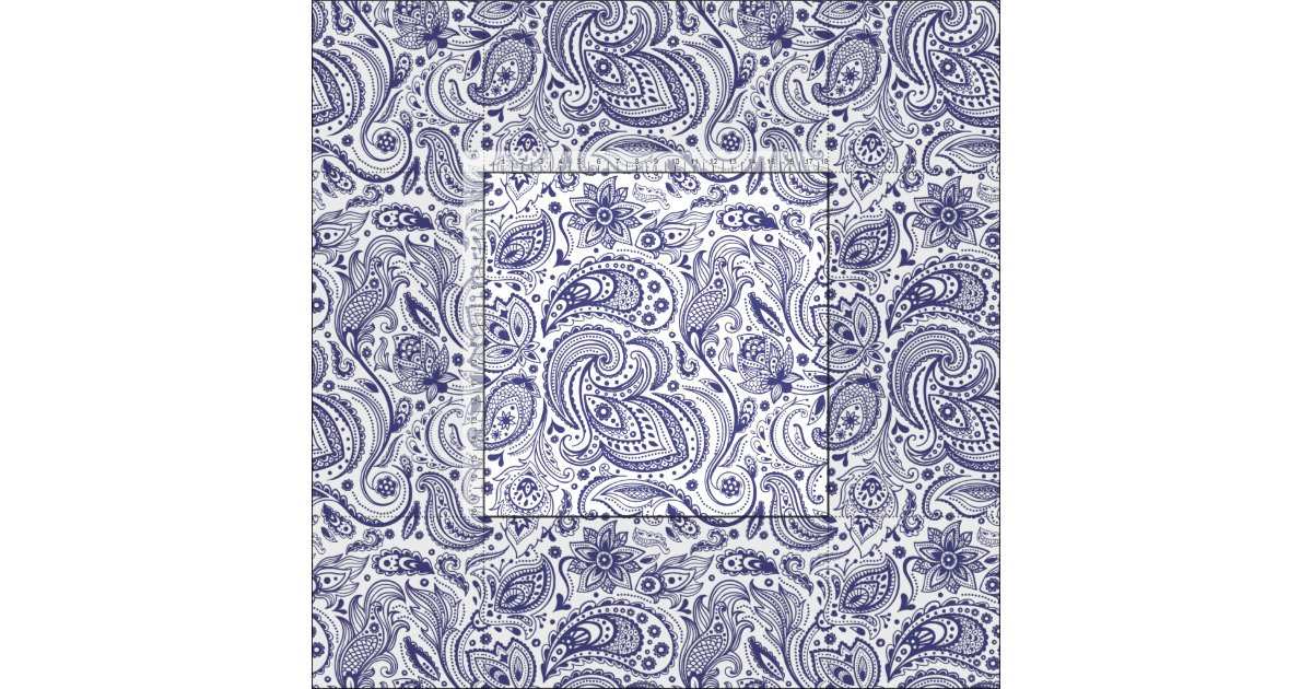 Navy Blue Floral Paisley-Custom White background Fabric | Zazzle