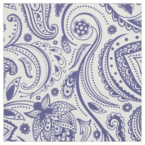Navy Blue Floral Paisley_Custom White background Fabric
