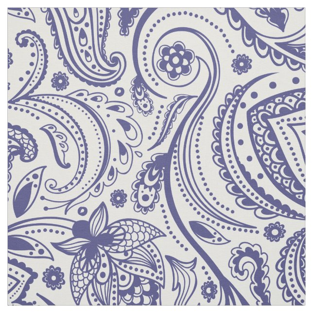 Navy Blue Floral Paisley-Custom White background Fabric (Swatch)