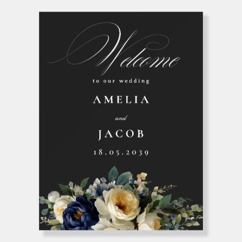 Navy Blue Floral & Peonies Wedding Welcome Signs