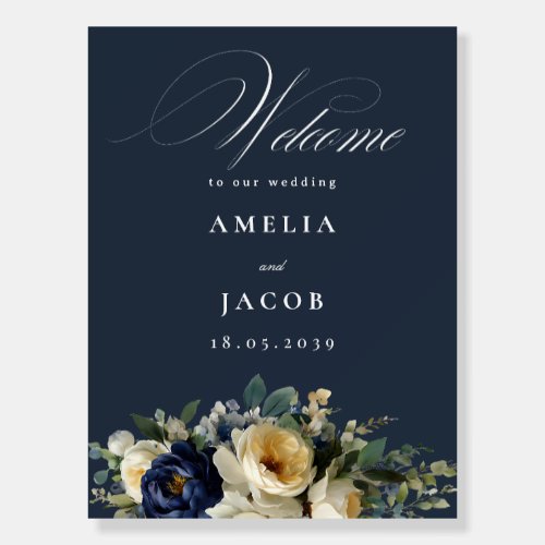 Navy Blue Floral & Peonies Wedding Welcome Signs