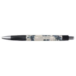 Navy Blue Floral Personalized Writing Pen