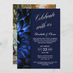 Navy Blue Floral Photo Wedding Reception Invitation