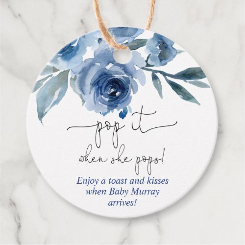 Navy blue floral Pop it when she pops Favor Tags