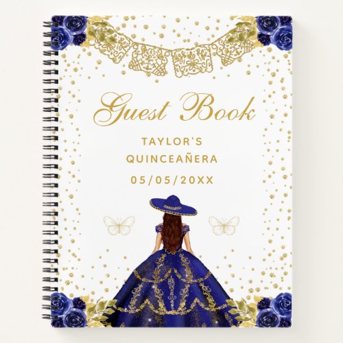 Navy Blue Floral Princess Charro Quinceaera Notebook