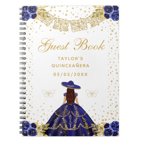 Navy Blue Floral Princess Charro Quinceaera Notebook