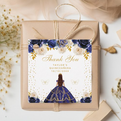 Navy Blue Floral Princess Quinceaera Favor Tags