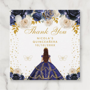 Navy Blue Floral Princess Quinceañera Favor Tags