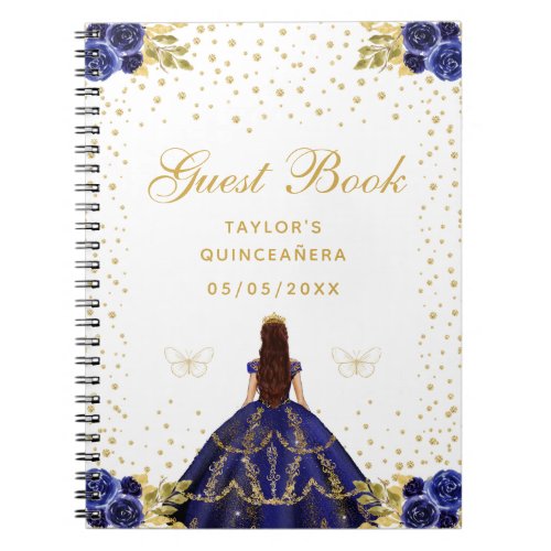 Navy Blue Floral Princess Quinceaera Notebook