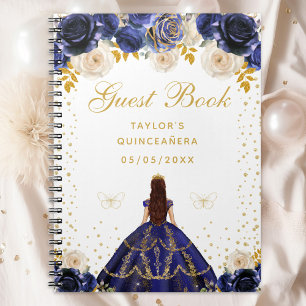 Navy Blue Floral Princess Quinceañera Notebook