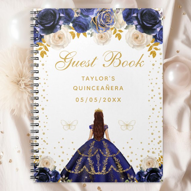 Navy Blue Floral Princess Quinceañera Notebook (Creator Uploaded)