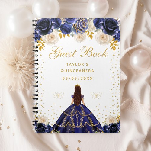 Navy Blue Floral Princess Quinceaera Notebook