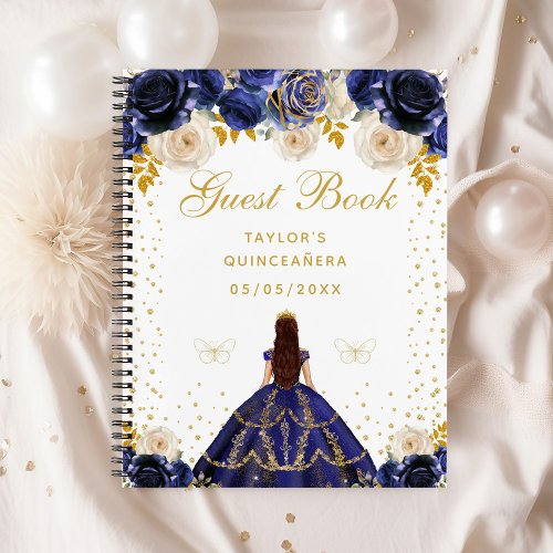 Navy Blue Floral Princess Quinceaera Notebook