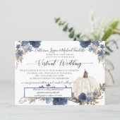 Navy Blue Floral Pumpkin Rustic Virtual Wedding Invitation (Standing Front)