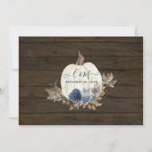 Navy Blue Floral Pumpkin Rustic Virtual Wedding Invitation (Back)