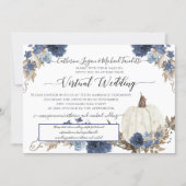 Navy Blue Floral Pumpkin Rustic Virtual Wedding Invitation (Front)