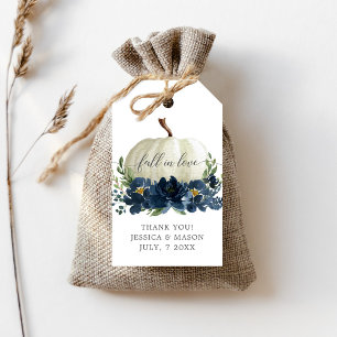 Navy Blue Floral Pumpkin Thank You Favor Tags