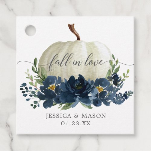 Navy Blue Floral Pumpkin Wedding Favor Tags