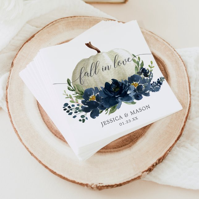 Navy Blue Floral Pumpkin Wedding Napkins (Creator Uploaded)