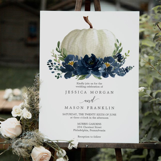 Navy Blue Floral Pumpkin Wedding Welcome Favors Foam Board (Creator Uploaded)