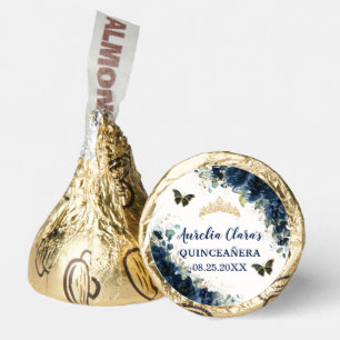 Navy Blue Floral Quinceañera Gold Butterflies Hershey®'s Kisses®