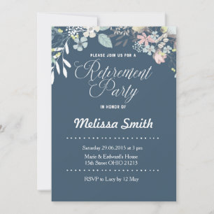 Navy Blue Floral Retirement Party Invite