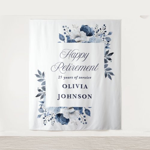 Navy Blue Floral Retirement Party Photo Backdrop