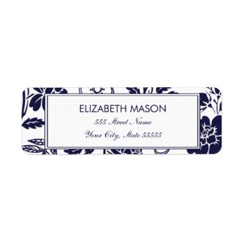 Navy Blue Floral Return Address Label by Whimzy_Designs at Zazzle