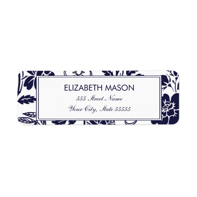 Navy Blue Floral Return Address Label (Front)