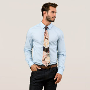 Navy Blue & Floral Roses Bold Flowers Neck Tie